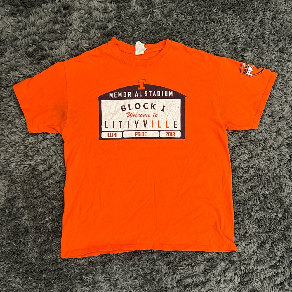 Vibrant Orange Short Sleeve Tee with Graphic Design